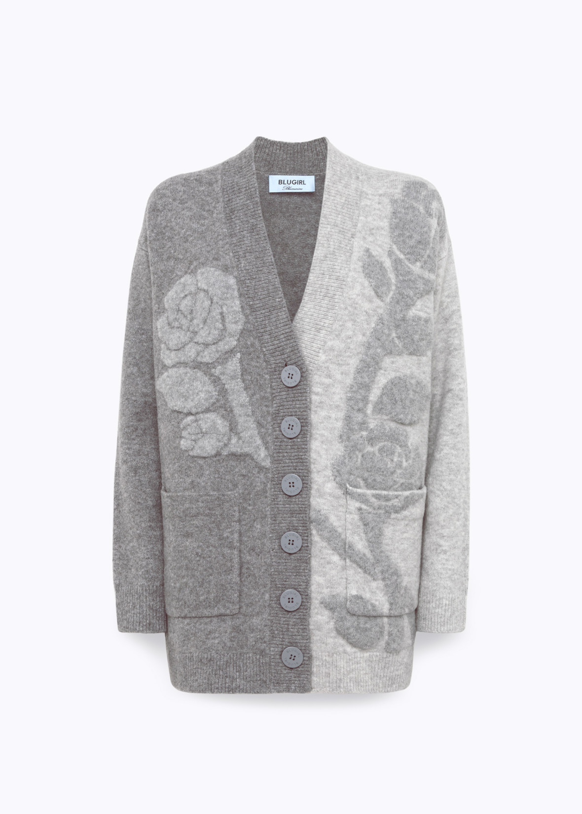 Jacquard Cardigan With Rose Intarsia | Blugirl