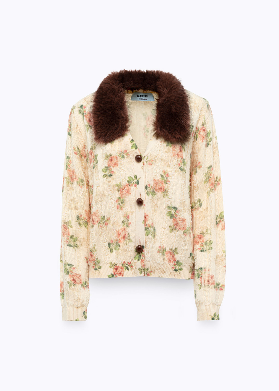 BLUGIRL: PRINTED CARDIGAN WITH FAUX FUR COLLAR