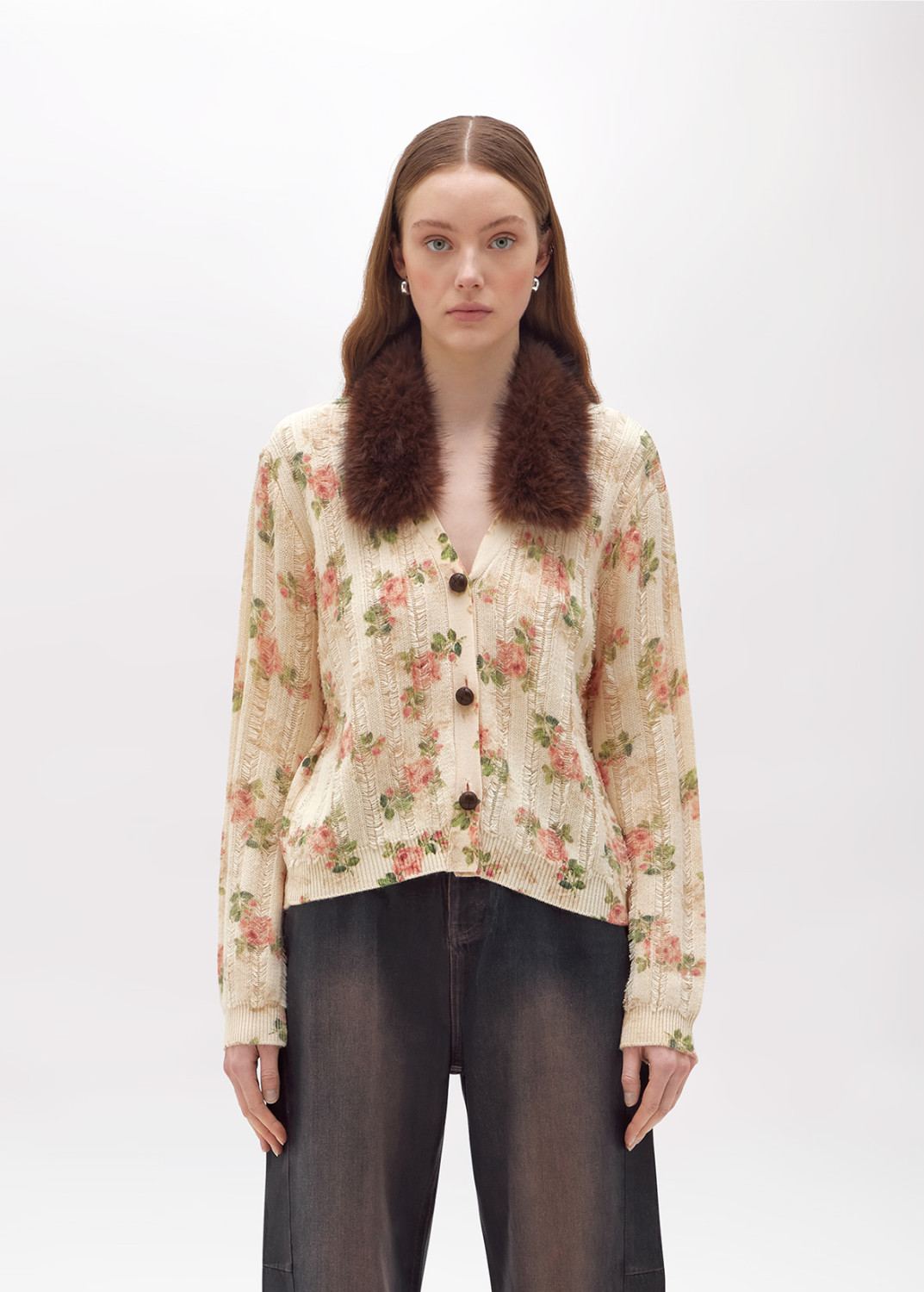 BLUGIRL: PRINTED CARDIGAN WITH FAUX FUR COLLAR