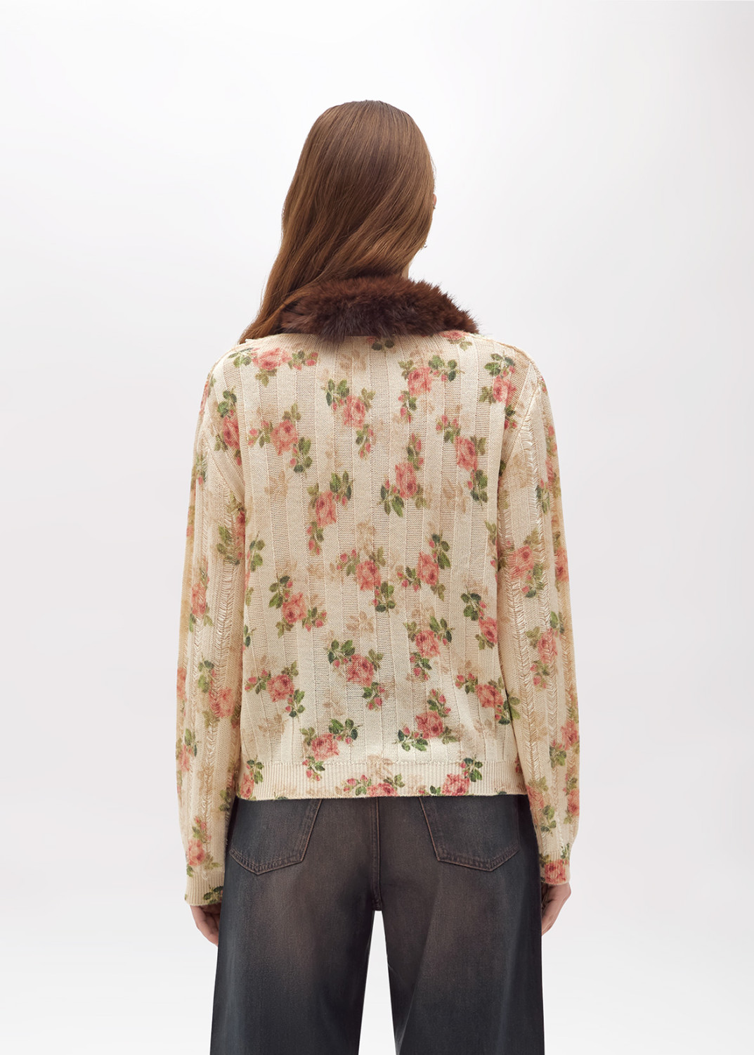 BLUGIRL: PRINTED CARDIGAN WITH FAUX FUR COLLAR