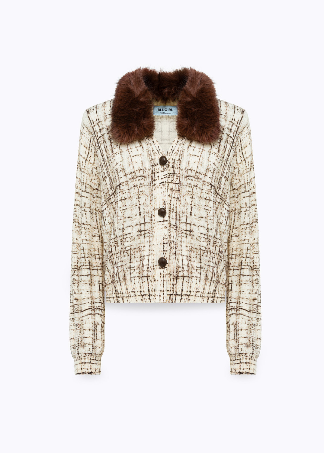 BLUGIRL: PRINTED CARDIGAN WITH FAUX FUR COLLAR