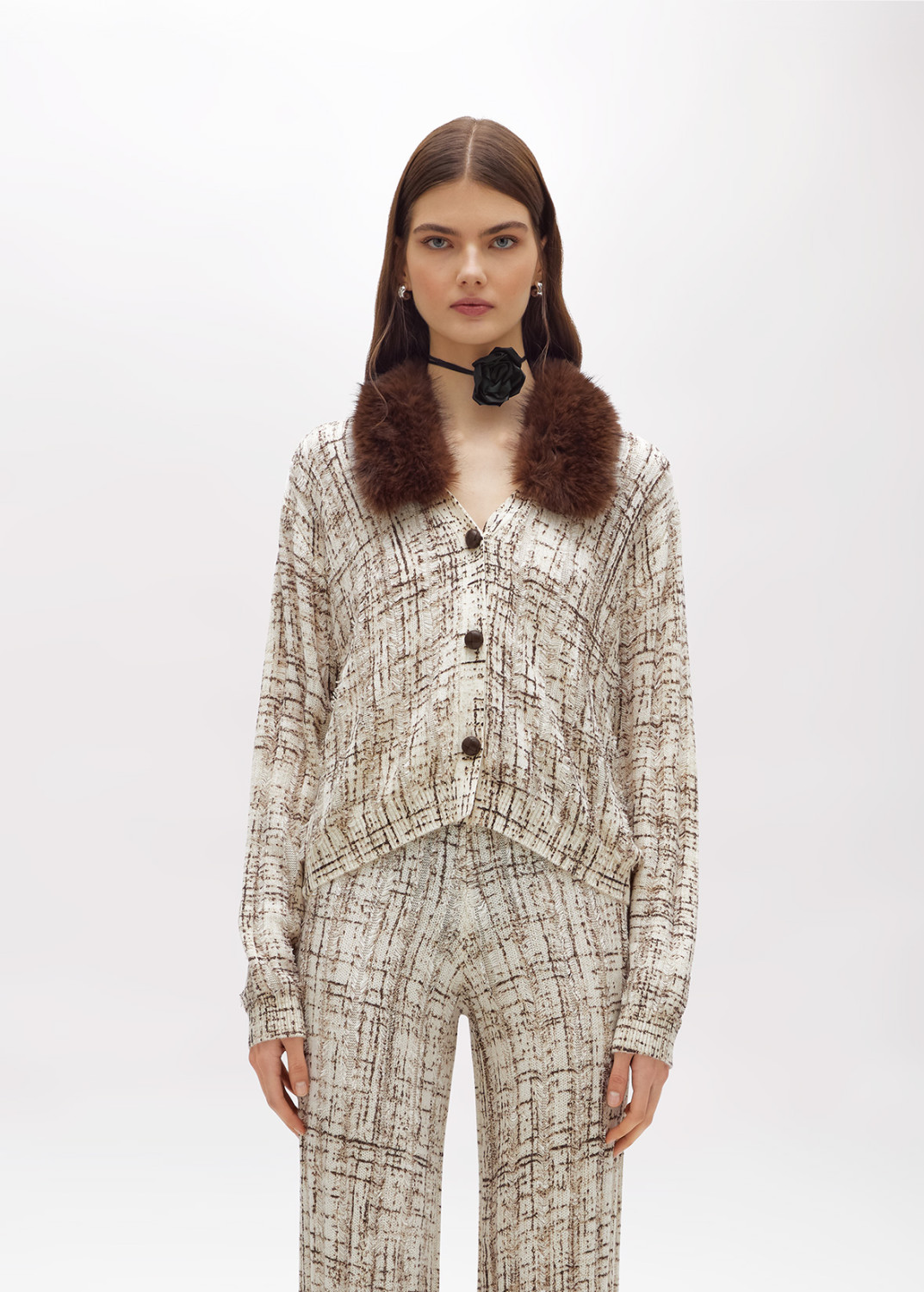 BLUGIRL: PRINTED CARDIGAN WITH FAUX FUR COLLAR