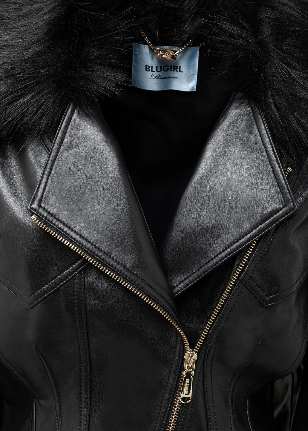 BLUGIRL: CHIODO IN PELLE CON COLLETTO IN FAUX FUR