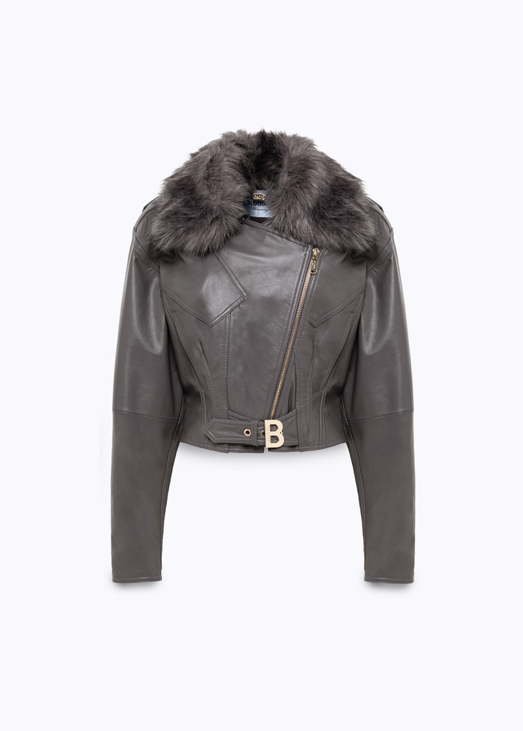 BLUGIRL: LEATHER BIKER JACKET WITH FAUX FUR COLLAR