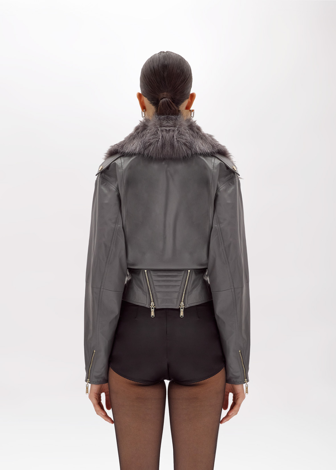 BLUGIRL: LEATHER BIKER JACKET WITH FAUX FUR COLLAR