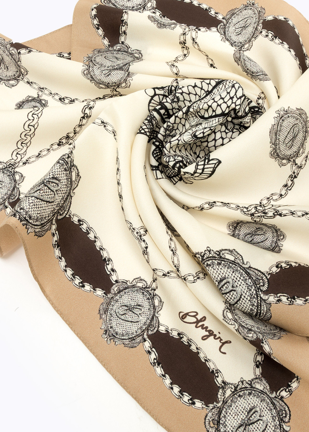 BLUGIRL: SCARF WITH LACE-EFFECT PRINT AND LOGO