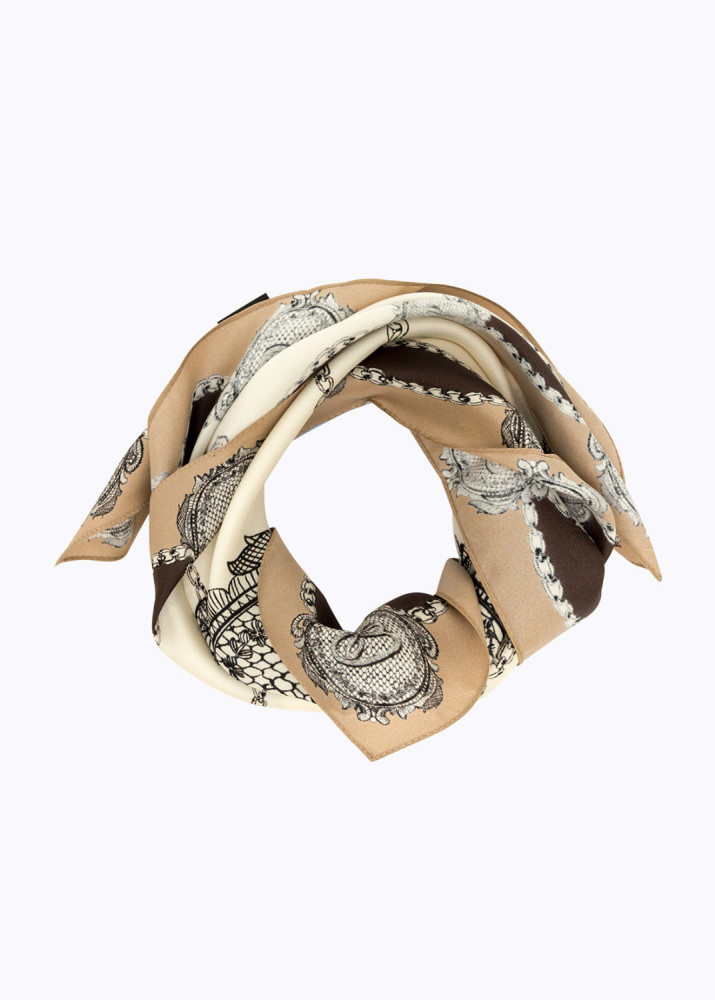 SCARF WITH LACE-EFFECT PRINT AND LOGO