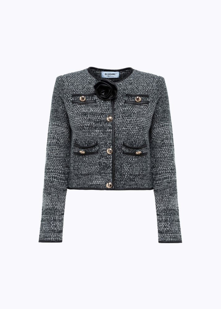 BOUCLÉ YARN JACKET WITH ROSE