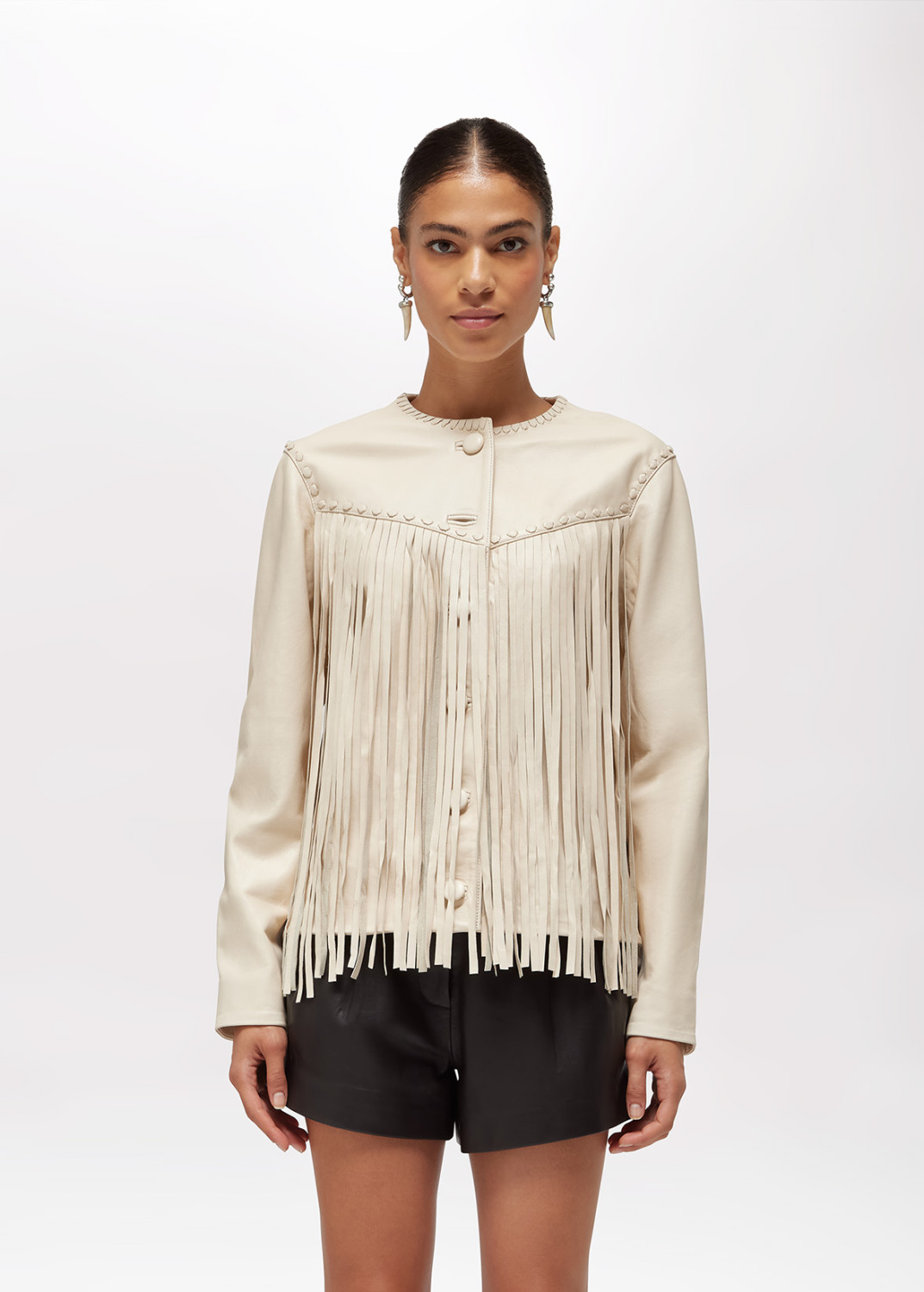 BLUGIRL: GIACCA IN PELLE CON FRANGE