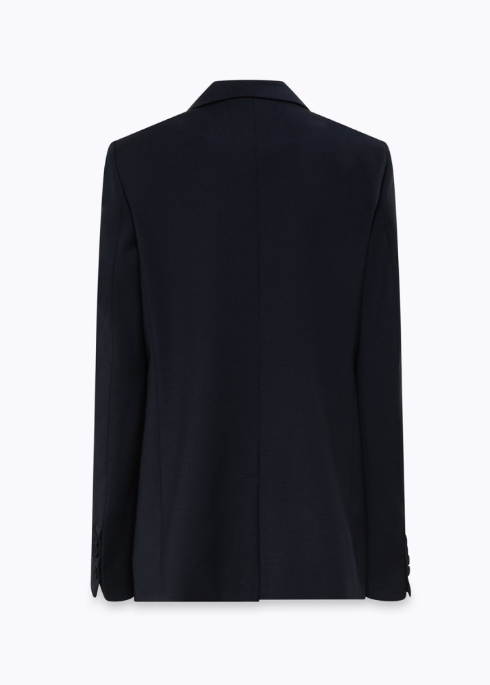 OVERSIZED WOOL BLAZER WITH ROSE BROOCH