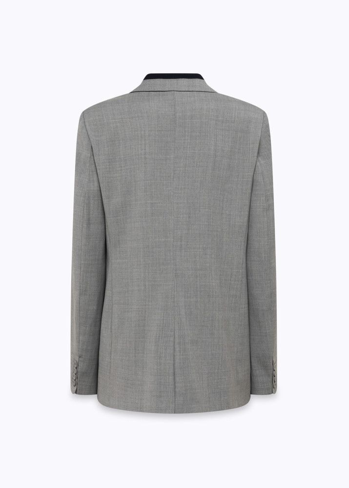 OVERSIZED WOOL BLAZER WITH ROSE BROOCH