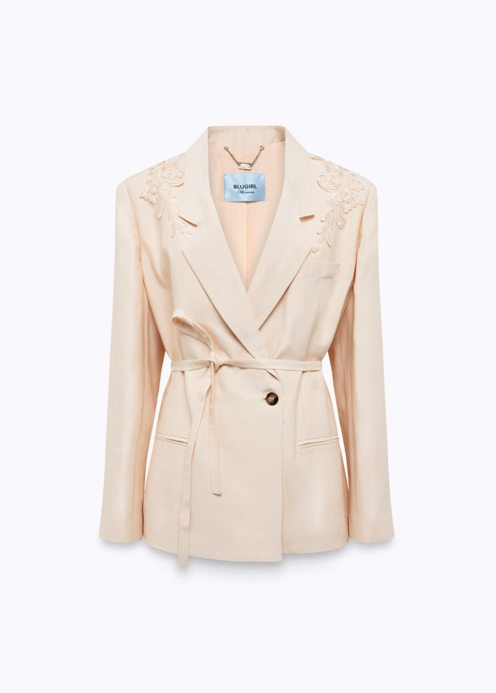 OVERSIZED LINEN-BLEND BLAZER WITH EMBROIDERY