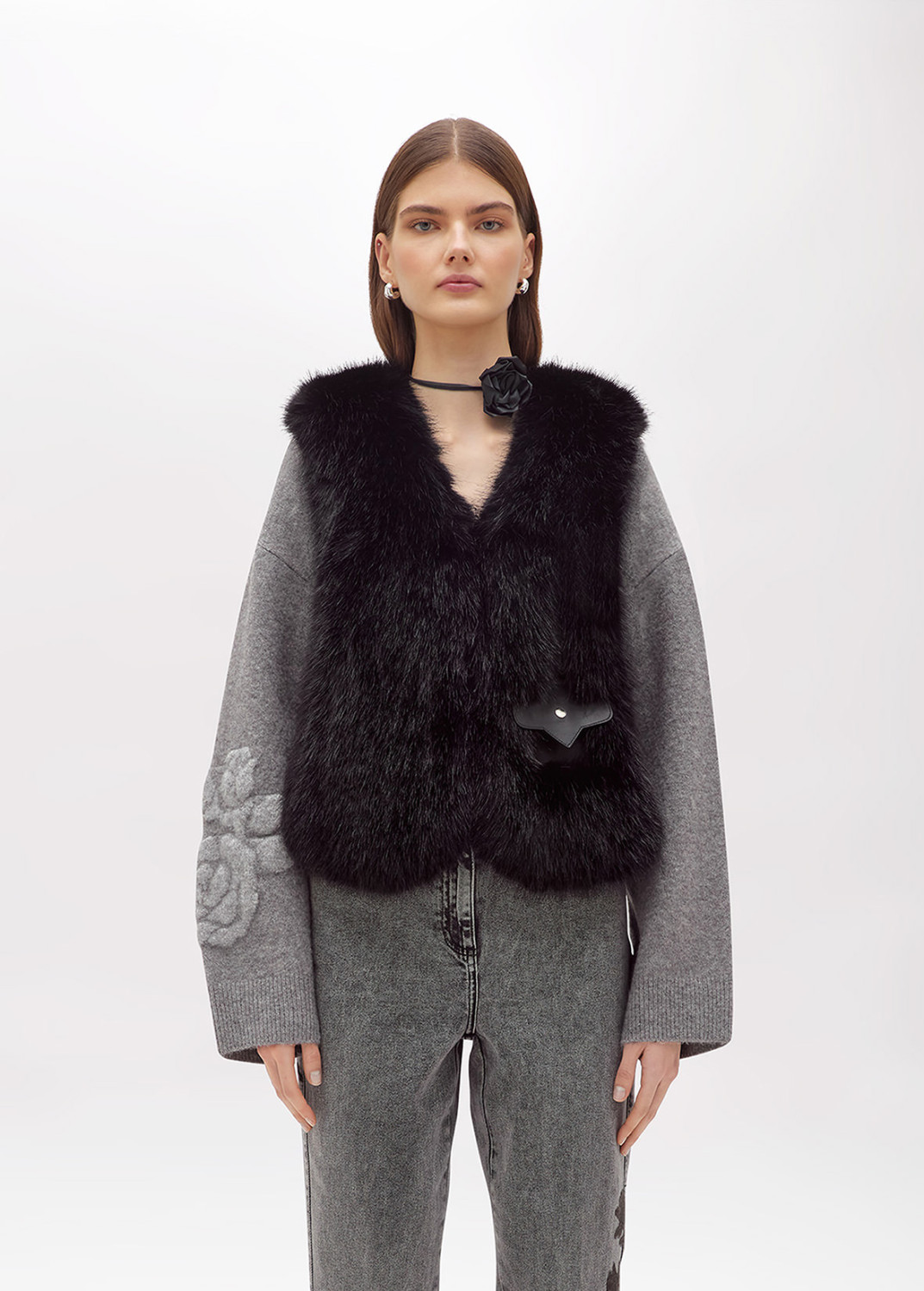 BLUGIRL: FAUX FUR VEST WITH ROSE