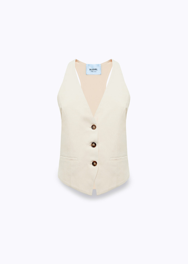 GILET IN LINO CON RICAMO