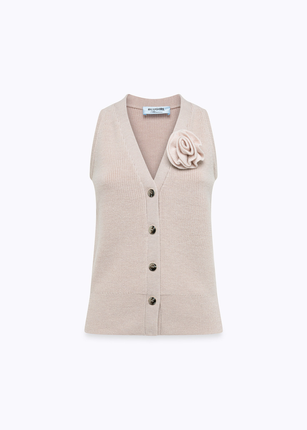 BLUGIRL: GILET IN MAGLIA DI LANA CON SPILLA