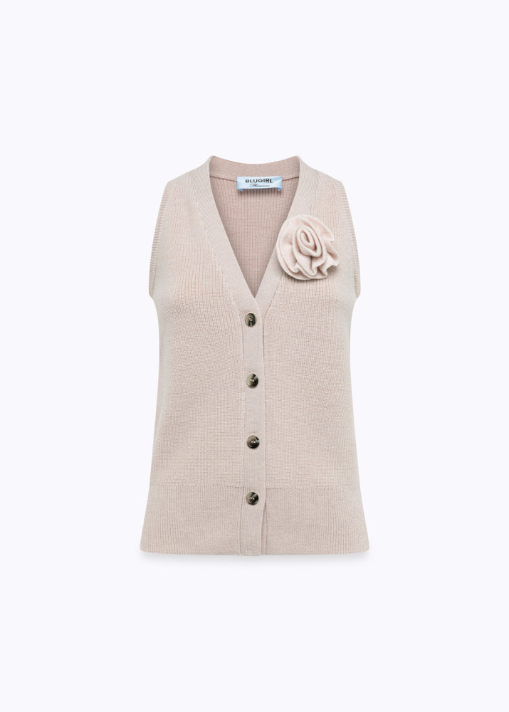 GILET IN MAGLIA DI LANA CON SPILLA