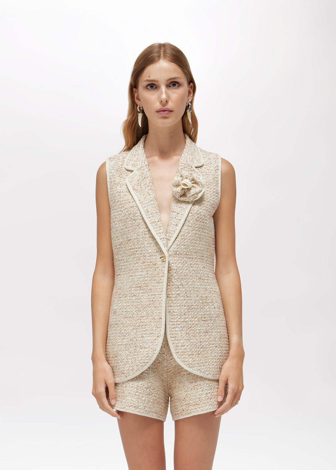 BLUGIRL: BASKETWEAVE-KNIT VEST WITH ROSE