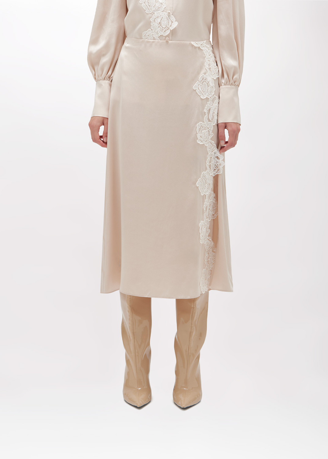 BLUGIRL: Satin Silk Skirt with Lace