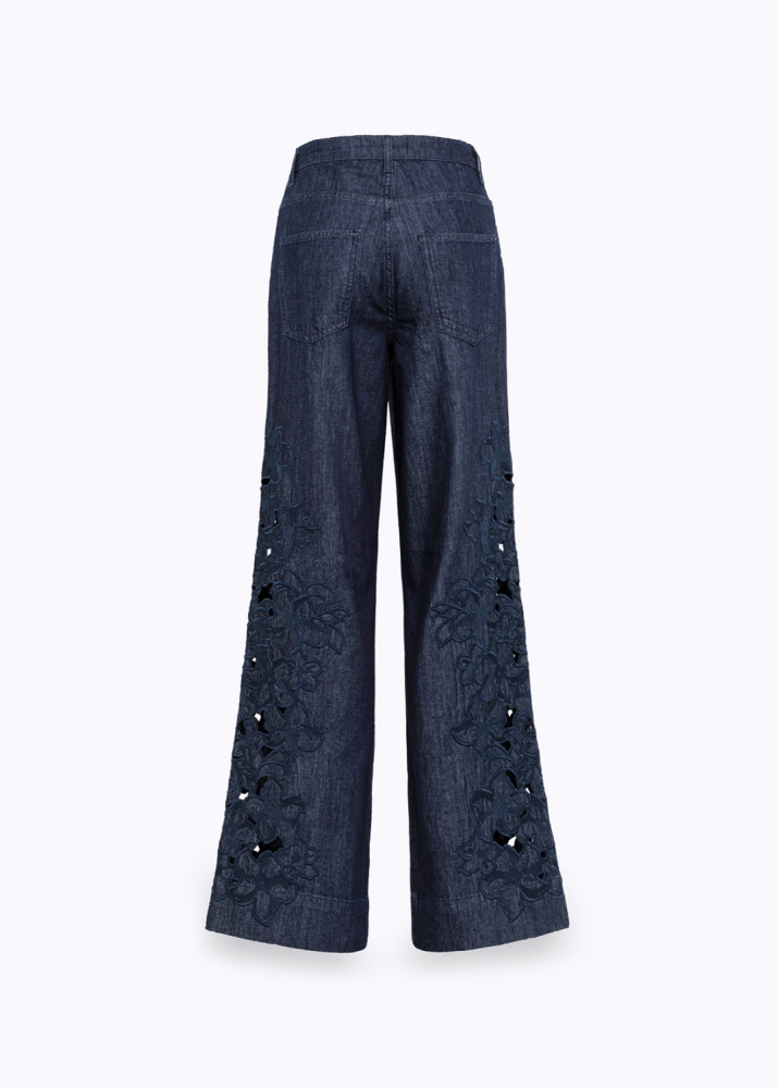 EMBROIDERED FLARED DENIM JEANS