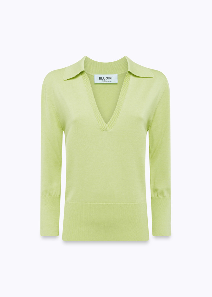 POLO KNIT TOP WITH ROSE BROOCH