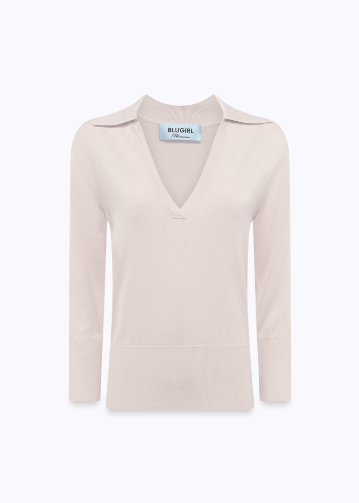 POLO KNIT TOP WITH ROSE BROOCH