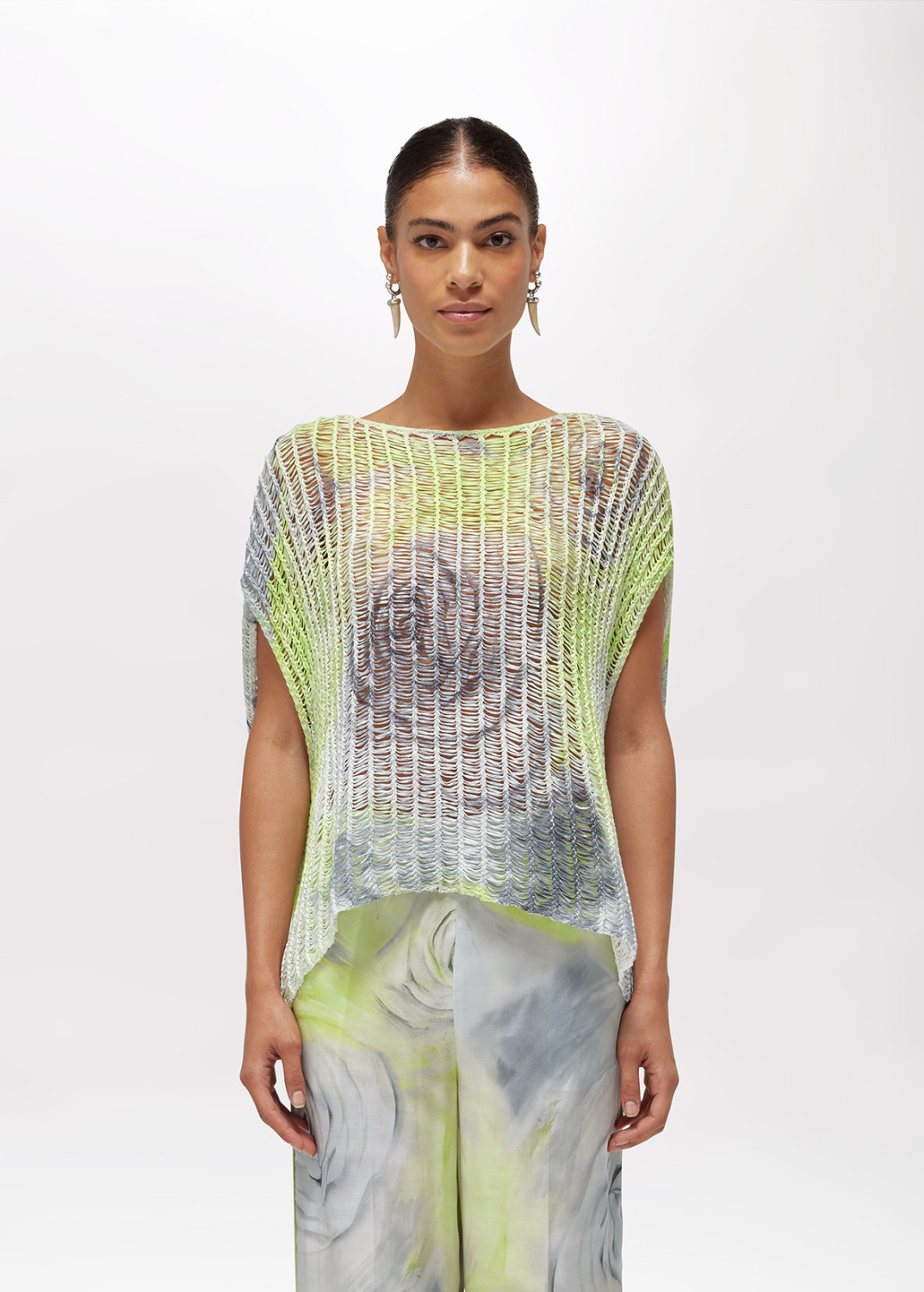 BLUGIRL: MESH KNIT TOP WITH ROSE PRINT