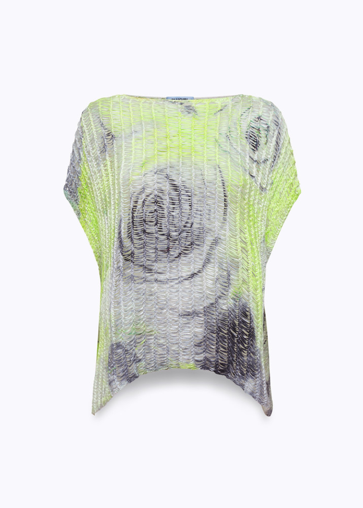MESH KNIT TOP WITH ROSE PRINT