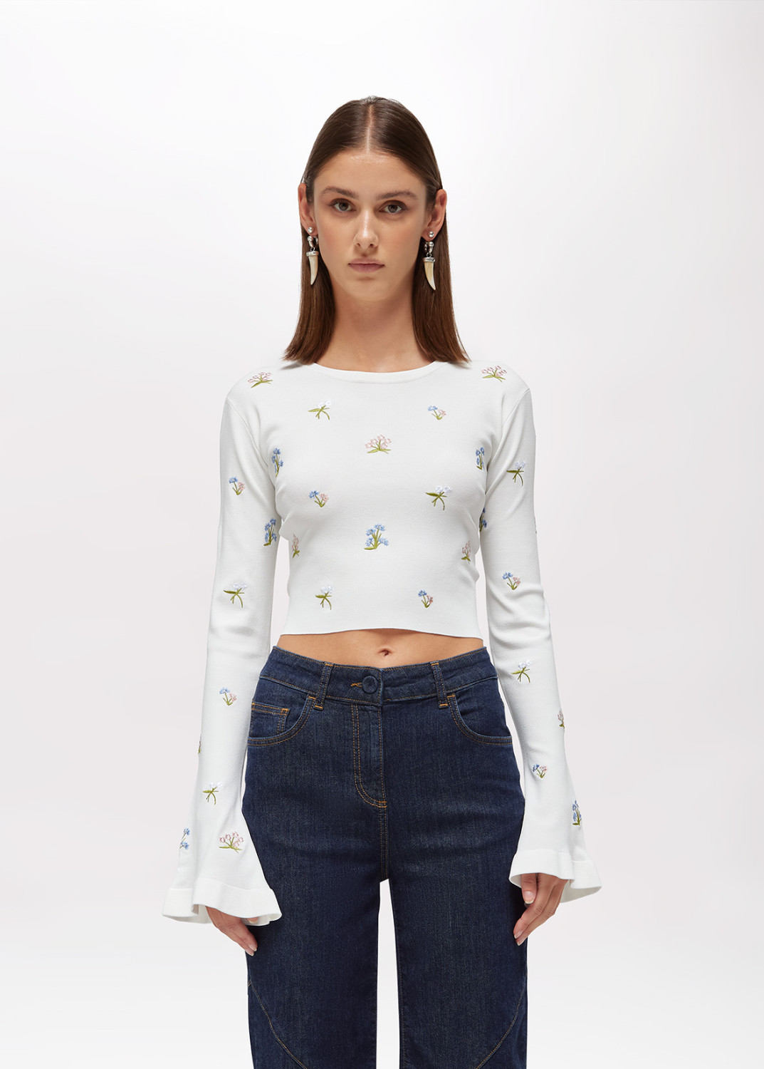 BLUGIRL: CROPPED VISCOSE KNIT TOP WITH EMBROIDERY