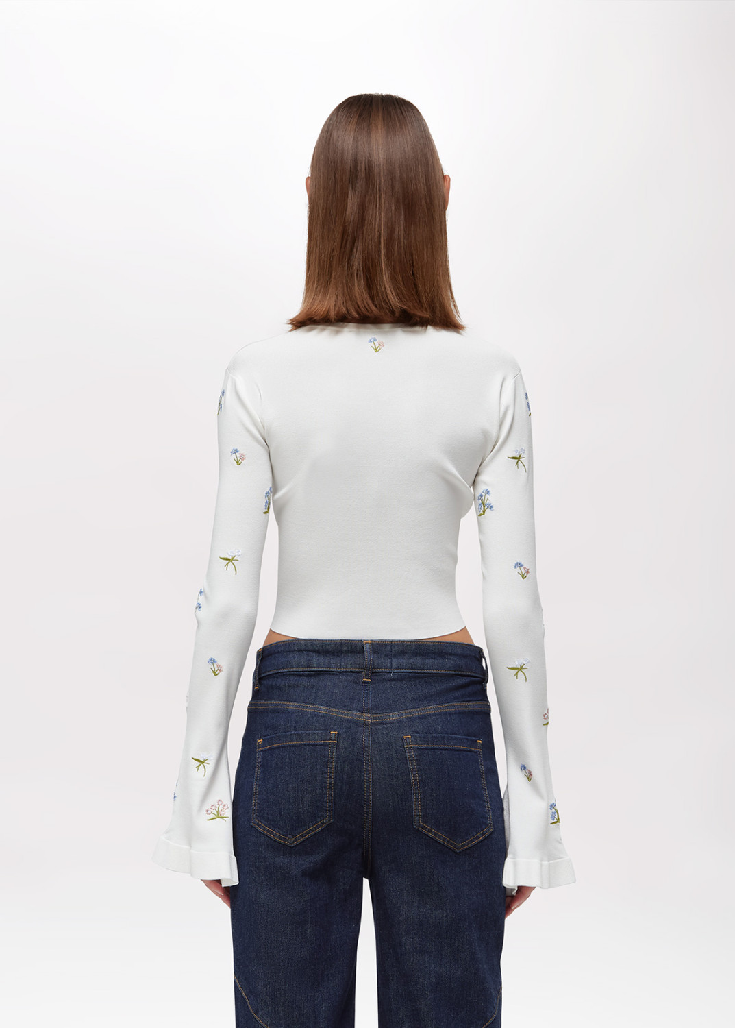 BLUGIRL: CROPPED VISCOSE KNIT TOP WITH EMBROIDERY