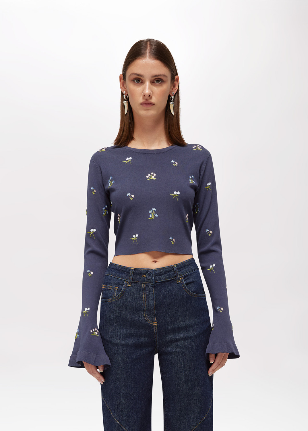 BLUGIRL: MAGLIA CROPPED IN VISCOSA CON RICAMI