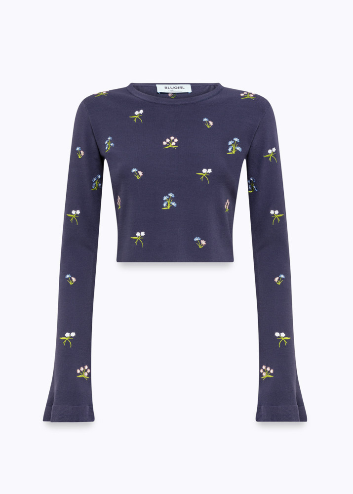 MAGLIA CROPPED IN VISCOSA CON RICAMI