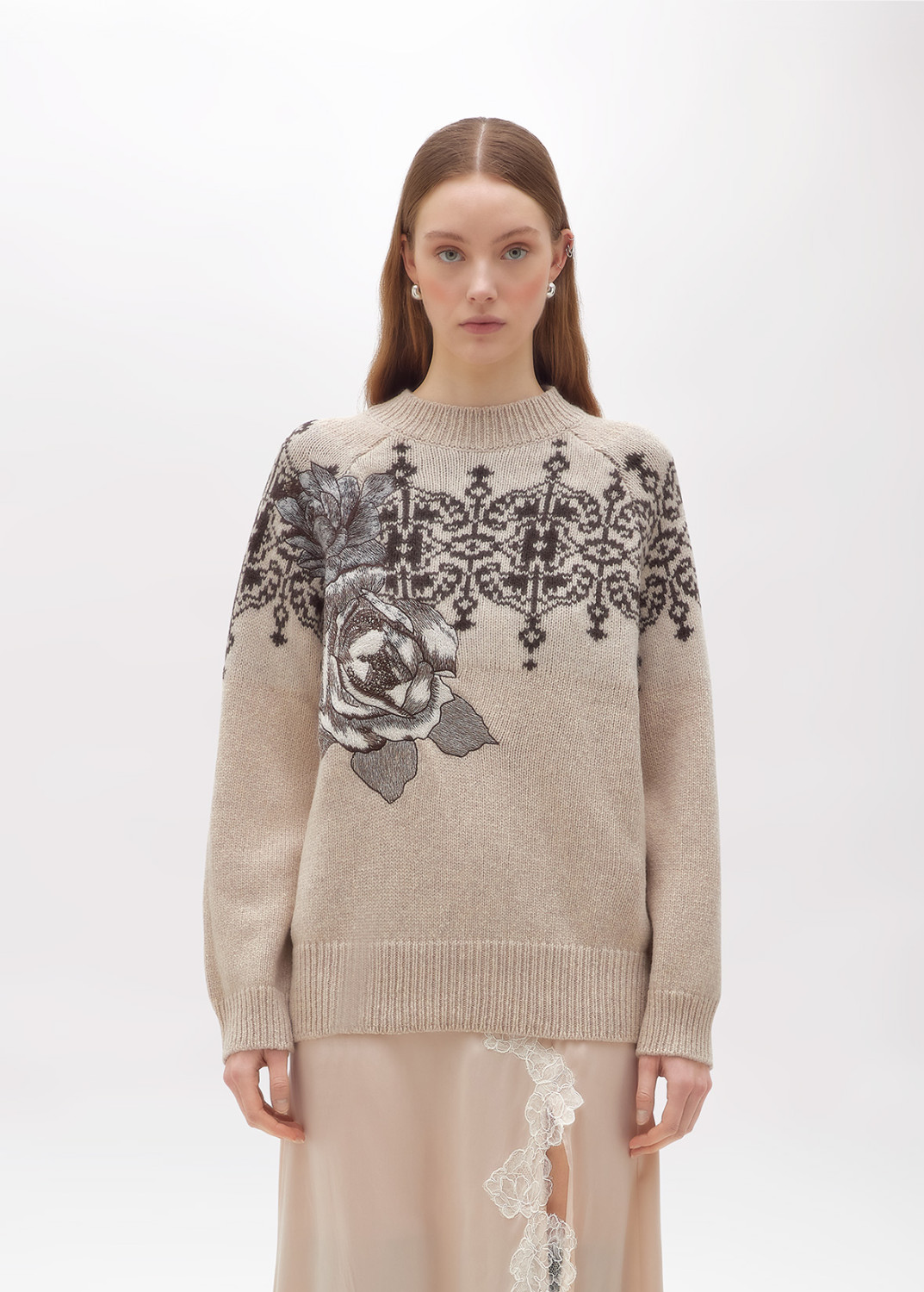 BLUGIRL: JACQUARD WOOL SWEATER WITH LACE