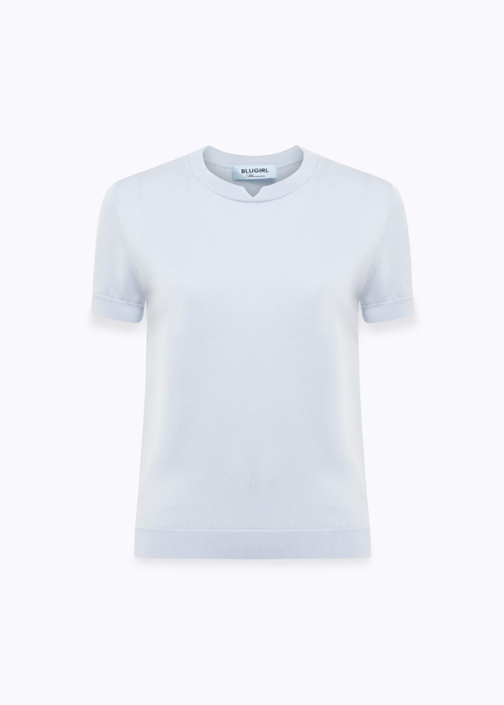 LYOCELL AND COTTON KNIT TOP WITH ROSE BROOCH