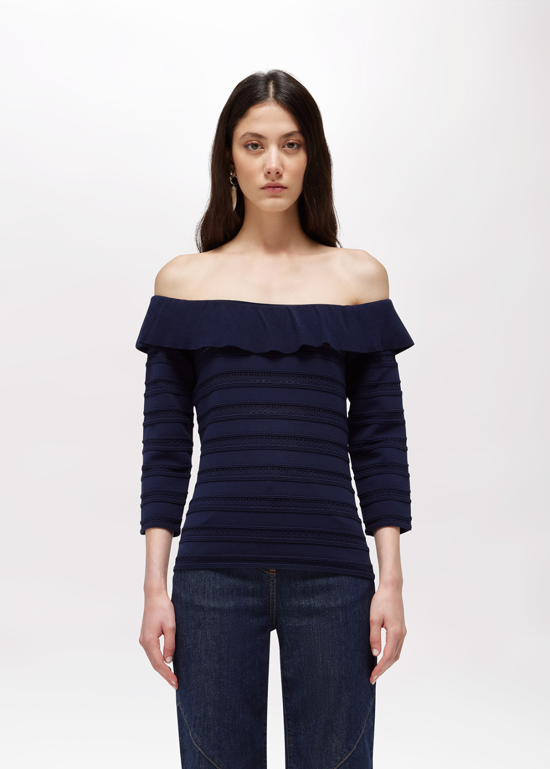 BLUGIRL: MAGLIA OFF SHOULDER IN VISCOSA POINTELLE