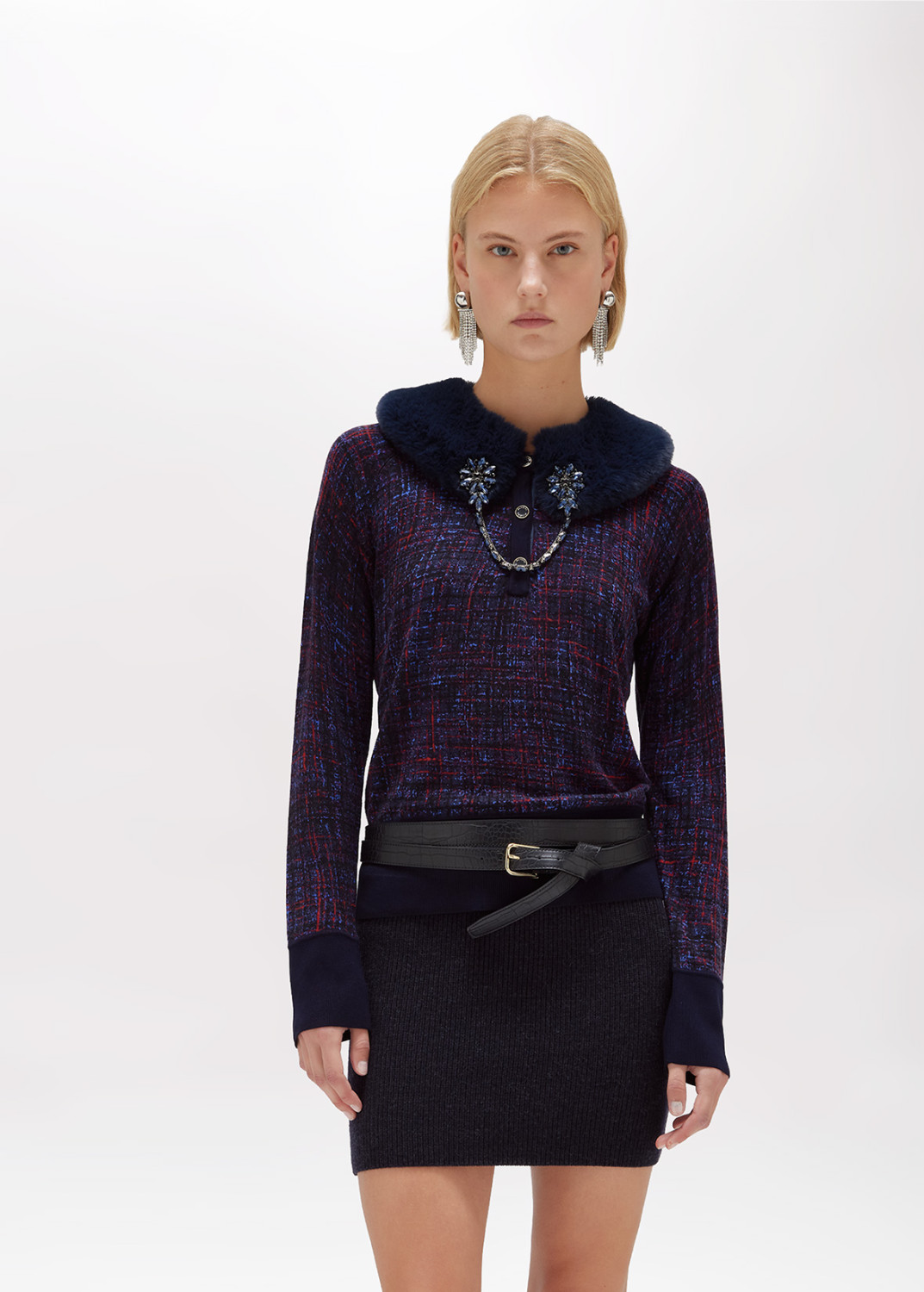 BLUGIRL: REVERSIBLE ROSE AND TWEED SWEATER