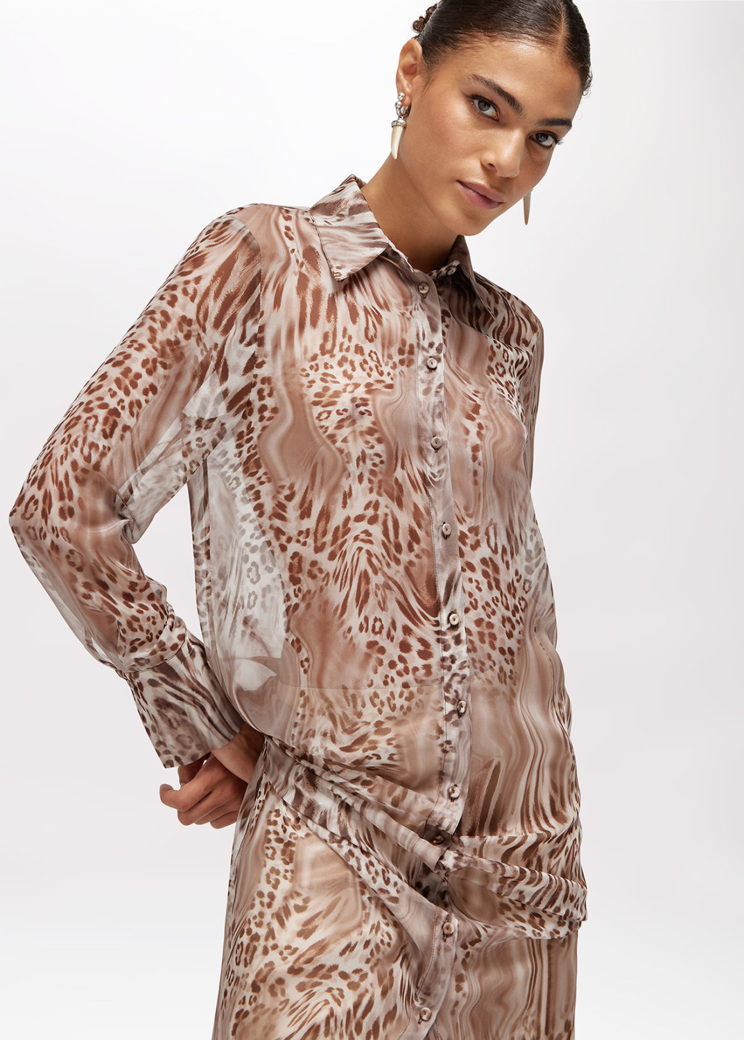 BLUGIRL: MAXI CAMICIA IN CHIFFON ANIMALIER