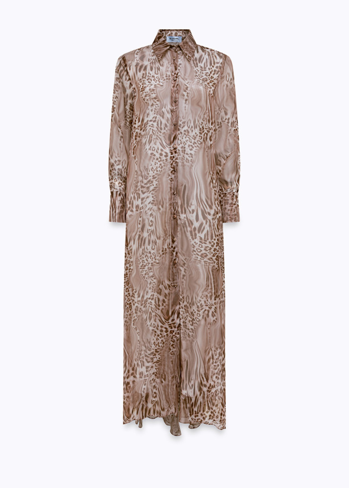 ANIMAL-PRINT CHIFFON MAXI SHIRT