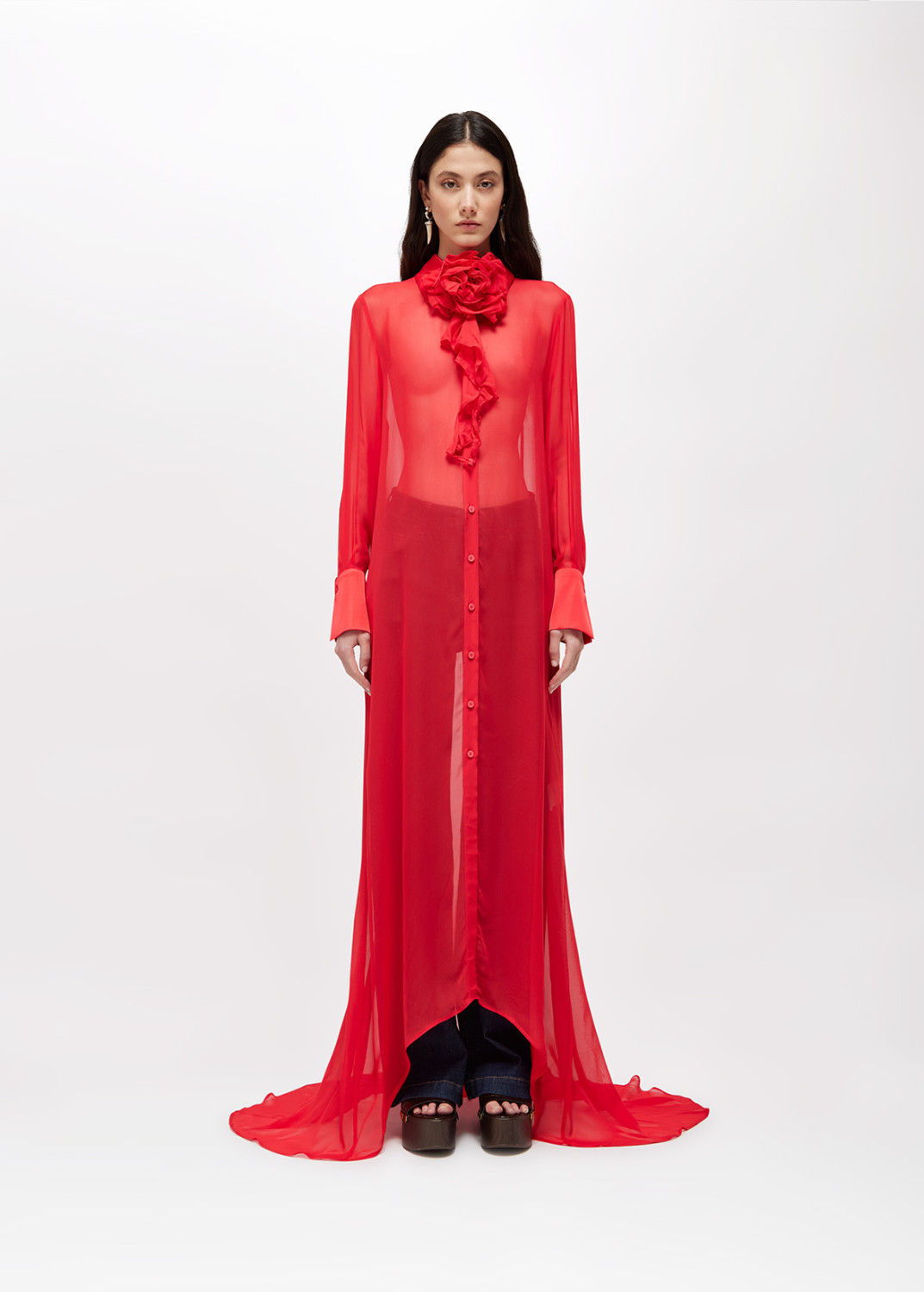 BLUGIRL: FULL-LENGTH GEORGETTE SHIRT WITH ROSE