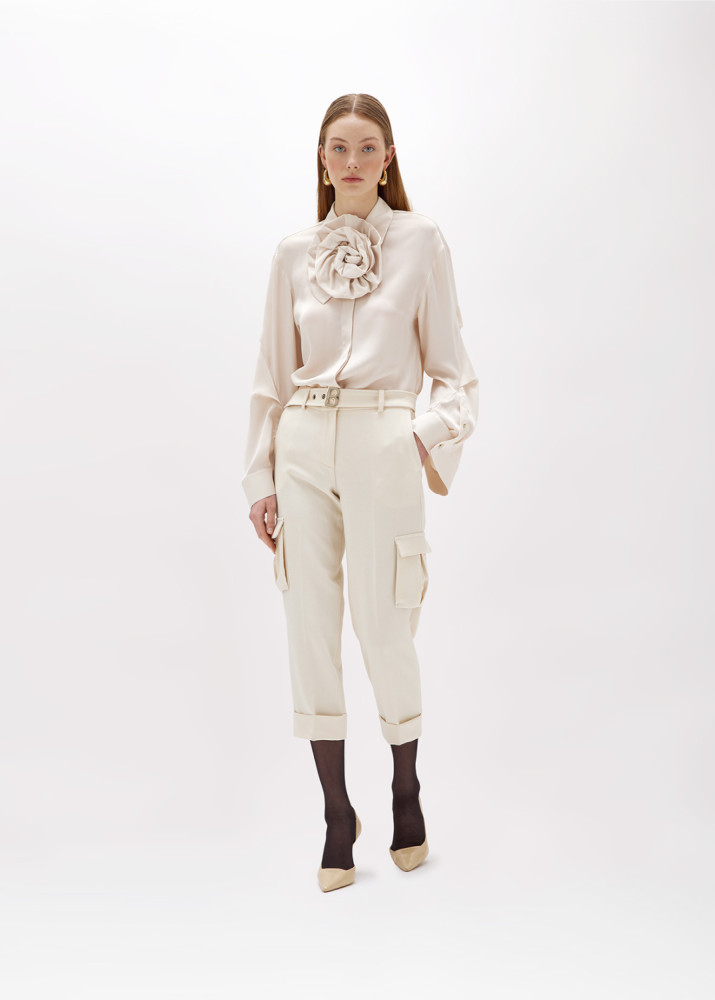 PANTALONI CARGO IN WOOL CADY STRETCH