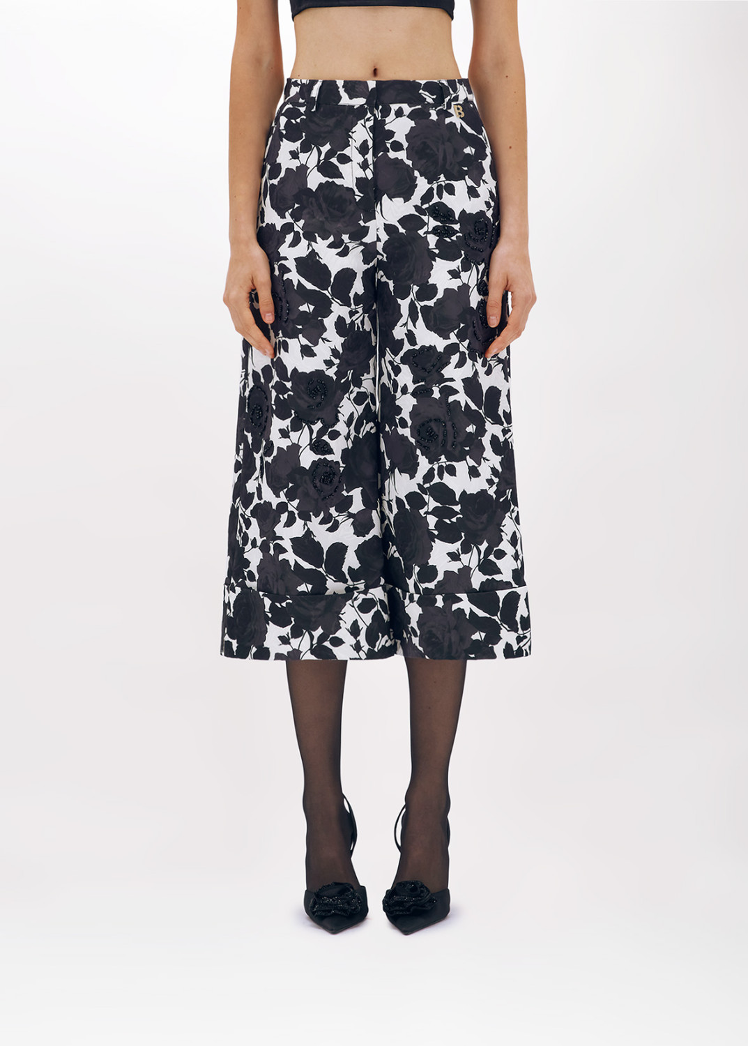 BLUGIRL: PANTALONI CROPPED JACQUARD A ROSE