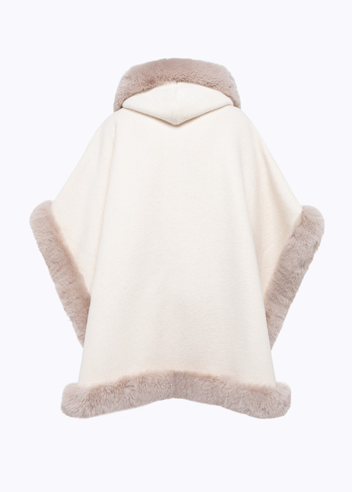 FAUX FUR HOODED PONCHO 
