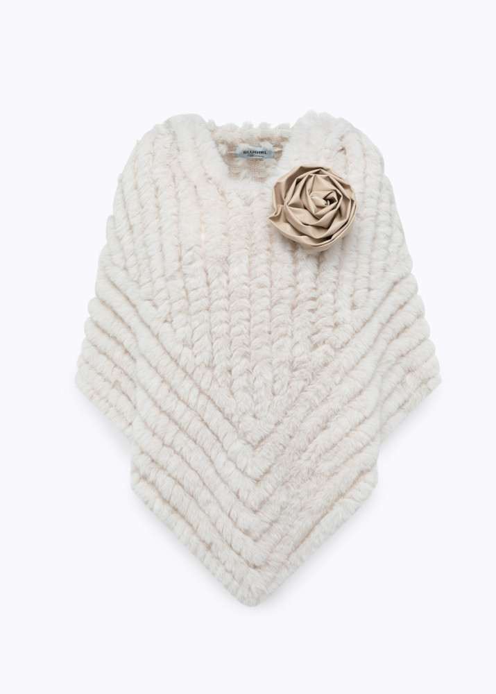 FAUX FUR PONCHO WITH BROOCH