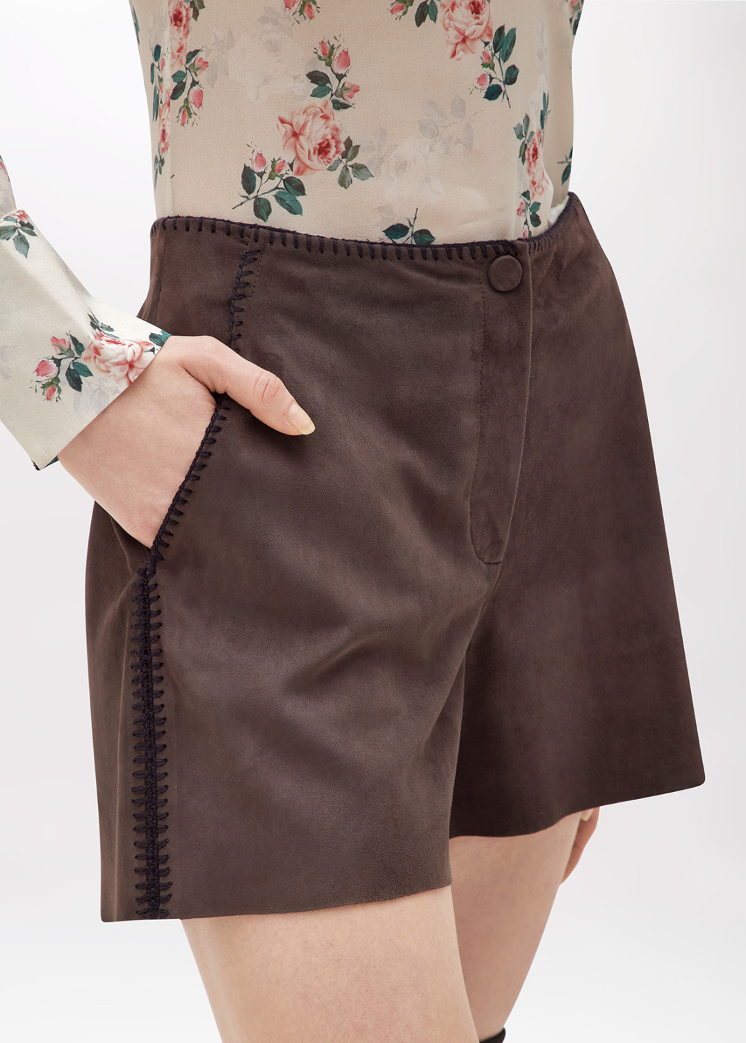 BLUGIRL: SUEDE SHORTS WITH CROCHET