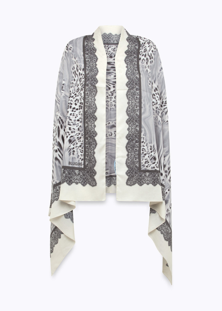 STOLA CON STAMPA ANIMALIER E PIZZO