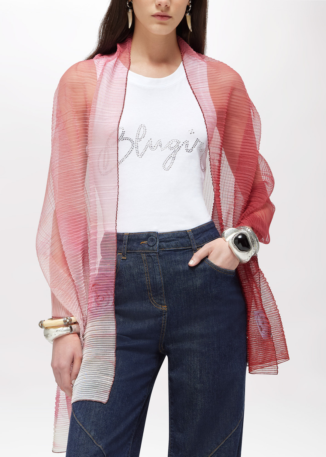 BLUGIRL: PLEATED TULLE STOLE WITH LACE PRINT