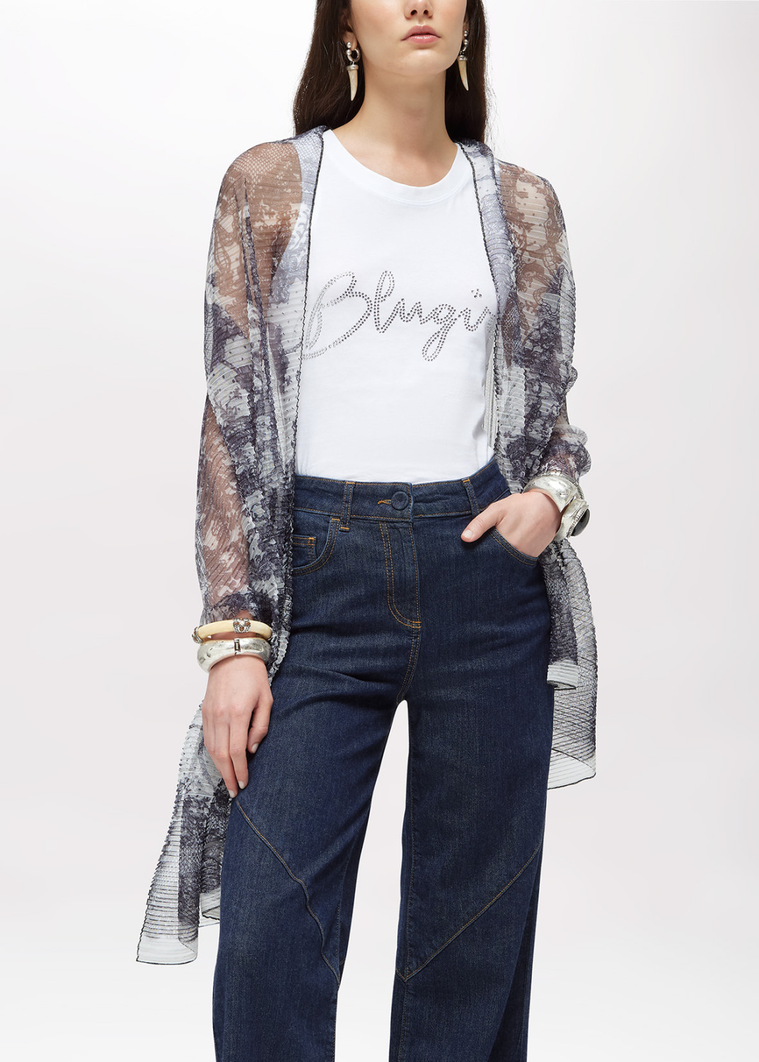 BLUGIRL: PLEATED TULLE STOLE WITH LACE PRINT