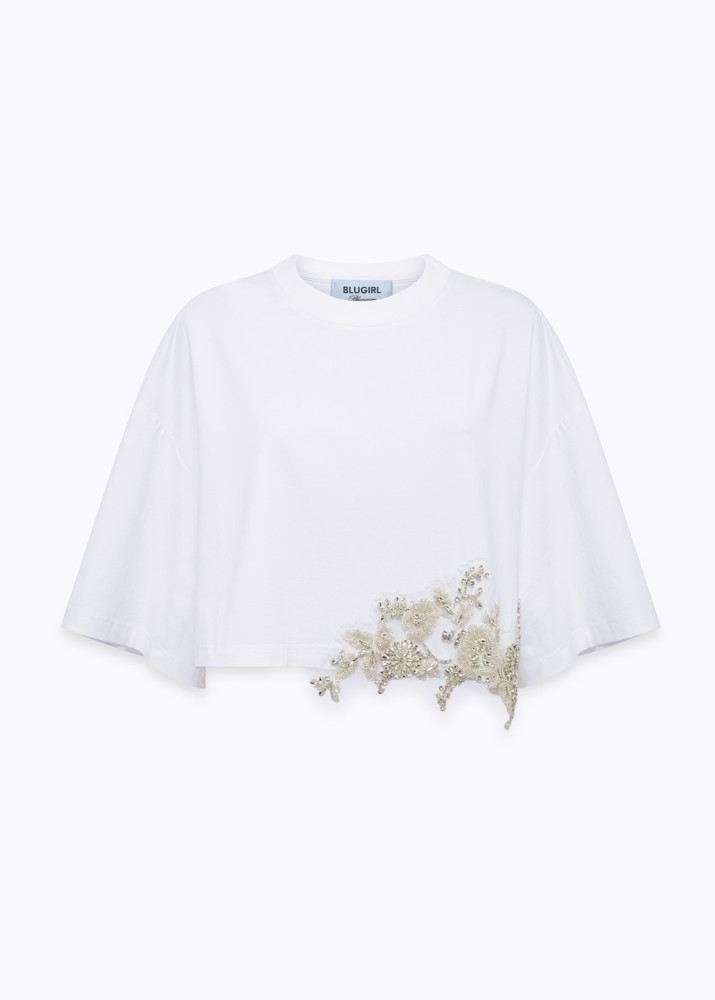 COTTON JERSEY T-SHIRT WITH CRYSTAL PATCH