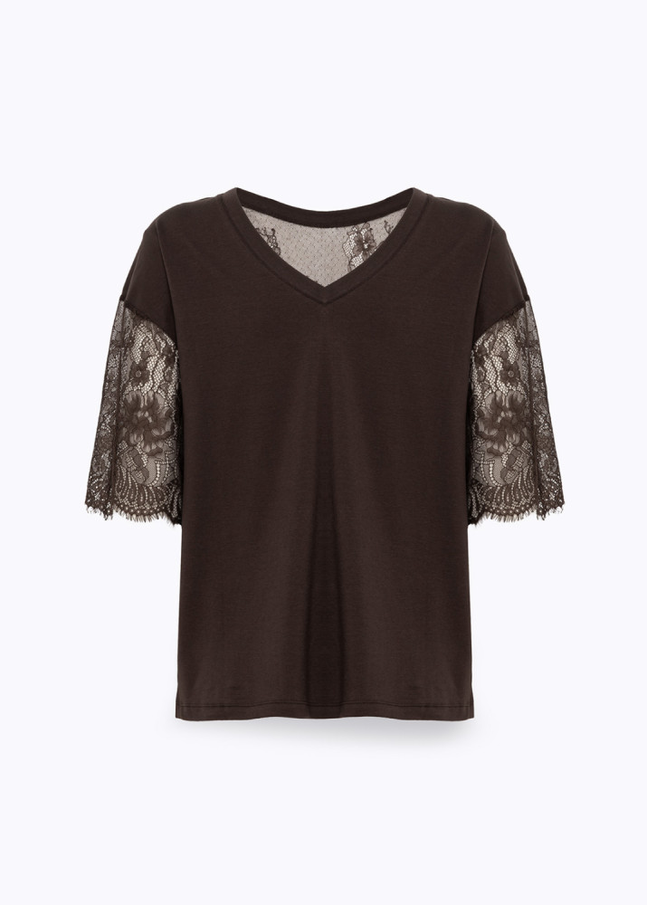 JERSEY T-SHIRT WITH LACE INSERTS