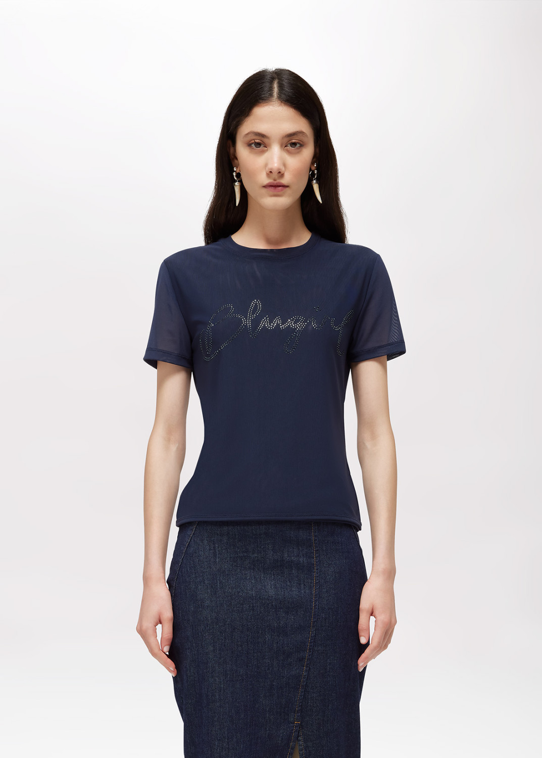 BLUGIRL: TULLE T-SHIRT WITH LOGO